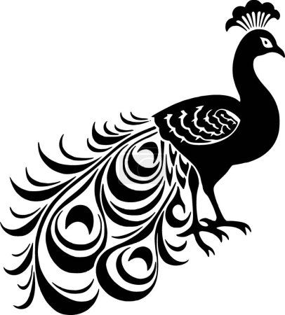 Peacock - illustration vectorielle en noir et blanc