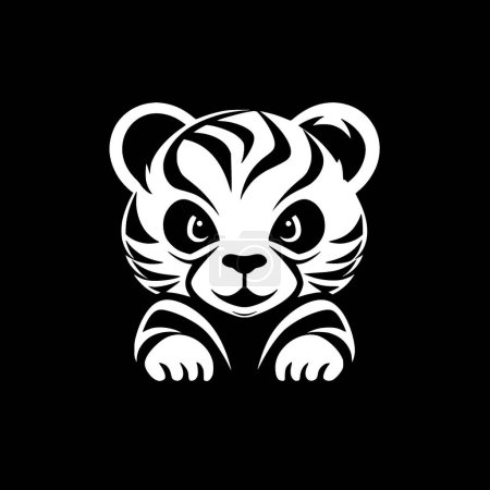Tiger baby - black and white vector illustration