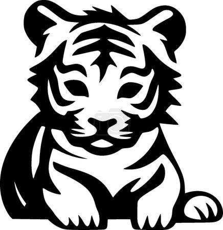 Illustration for Tiger baby - black and white vector illustration - Royalty Free Image