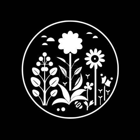 Téléchargez les illustrations : Jardin - icône isolée en noir et blanc - illustration vectorielle - en licence libre de droit
