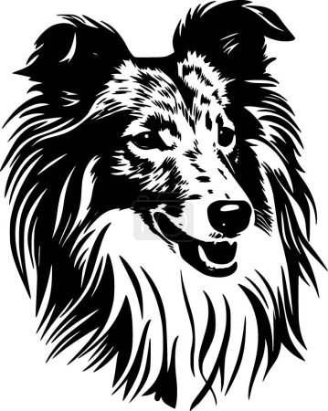Shetland Sheepdog - ilustración vectorial en blanco y negro