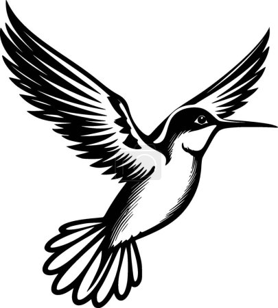 Téléchargez les illustrations : Colibri - icône isolée en noir et blanc - illustration vectorielle - en licence libre de droit