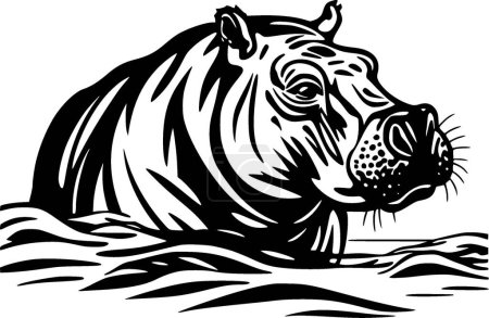 Hippopotamus - black and white vector illustration