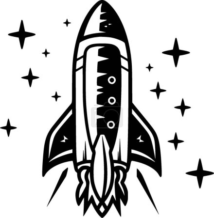 Téléchargez les illustrations : Fusée - icône isolée en noir et blanc - illustration vectorielle - en licence libre de droit