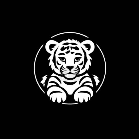 Tiger baby - illustration vectorielle en noir et blanc