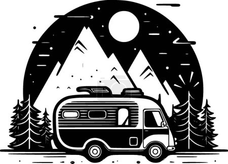 Camping - ilustración vectorial en blanco y negro
