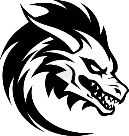 Illustration for Dragon - black and white isolated icon - vector illustration - Royalty Free Image