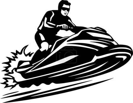 Jet ski - black and white isolated icon - vector illustration