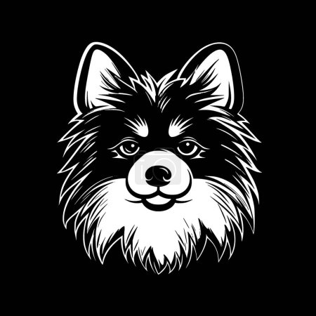 Pomeranian - black and white isolated icon - vector illustration