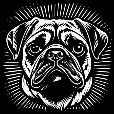 Ilustración de Pug - icono aislado en blanco y negro - ilustración vectorial - Imagen libre de derechos