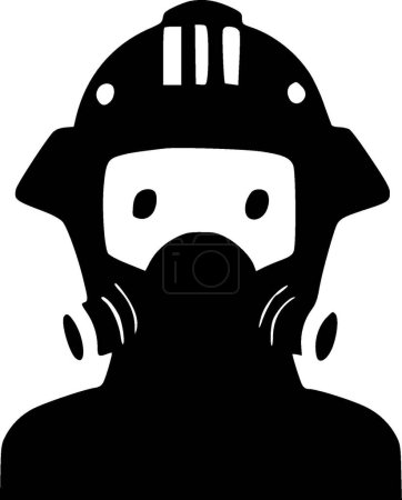 Firefighter - black and white vector illustration
