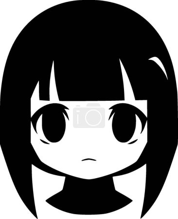Anime - black and white isolated icon - vector illustration