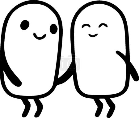 Best friends - black and white isolated icon - vector illustration