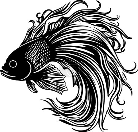 Betta Fisch - schwarz-weißes Icon - Vektorillustration