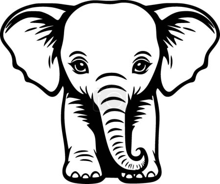 Illustration for Elephant baby - black and white vector illustration - Royalty Free Image