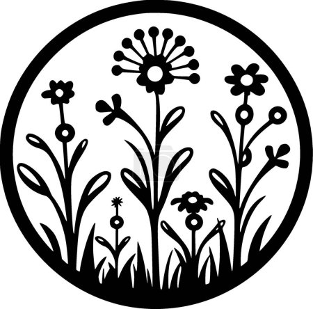 Ilustración de Floral - ilustración vectorial en blanco y negro - Imagen libre de derechos