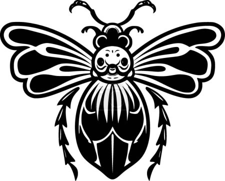 Coccinelle icône isolée en noir et blanc illustration vectorielle