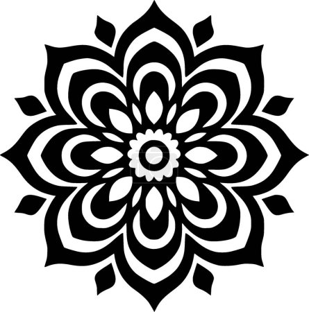 Mandala - schwarz-weißes Icon - Vektorillustration