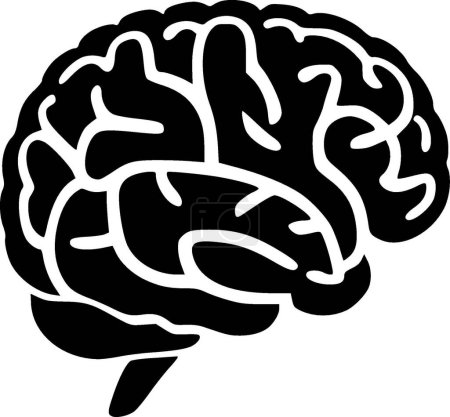Ilustración de Cerebro - icono aislado en blanco y negro - ilustración vectorial - Imagen libre de derechos