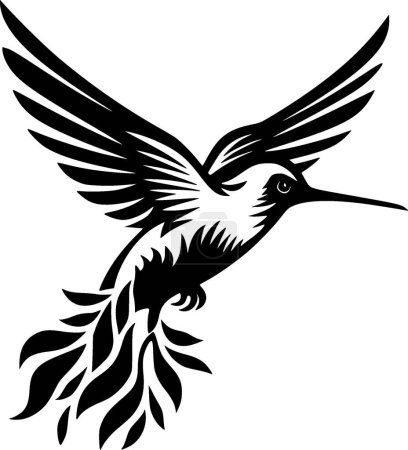 Colibri - icône isolée en noir et blanc - illustration vectorielle