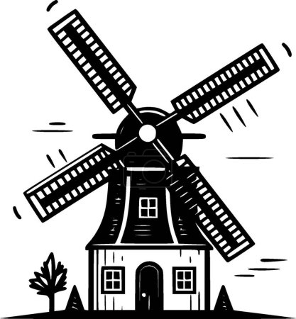 Moulin à vent icône isolée noir et blanc illustration vectorielle