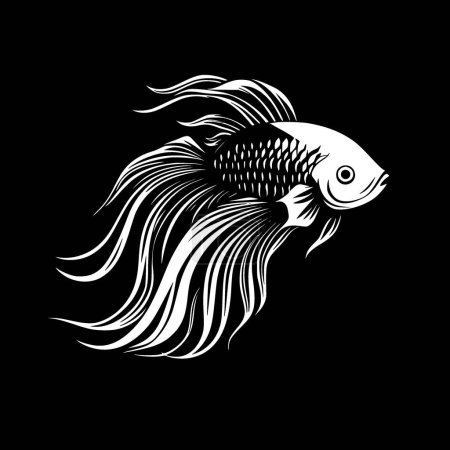 Poisson Betta - icône isolée en noir et blanc - illustration vectorielle