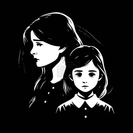 Mère fille - icône isolée en noir et blanc - illustration vectorielle