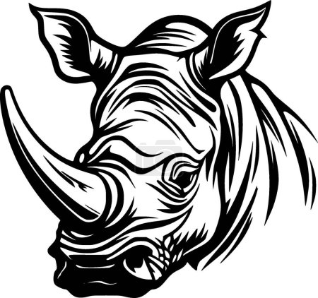 Téléchargez les illustrations : Rhinocéros - icône isolée en noir et blanc - illustration vectorielle - en licence libre de droit