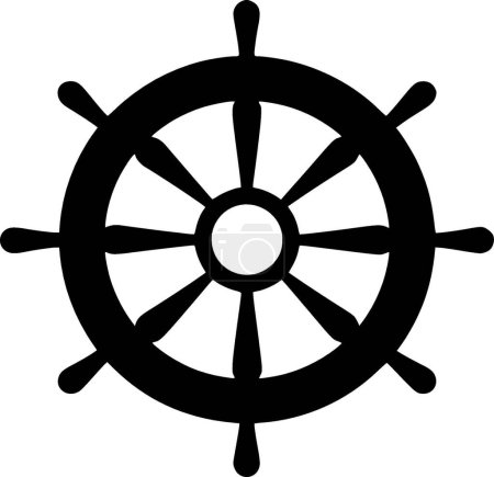 Roue du navire icône isolée en noir et blanc illustration vectorielle