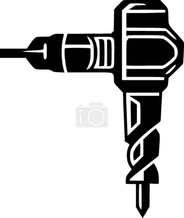Drill - black and white vector illustration