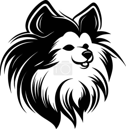 Pomeranian - black and white vector illustration