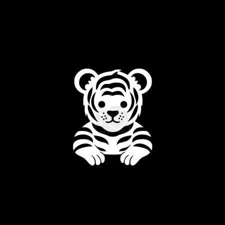 Illustration for Tiger baby - black and white isolated icon - vector illustration - Royalty Free Image