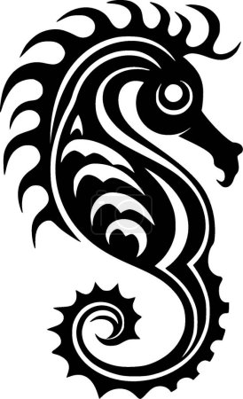 Hippocampe - icône isolée en noir et blanc - illustration vectorielle