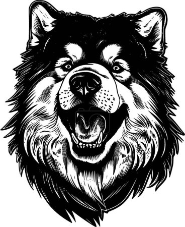 Alaskan malamute - black and white vector illustration