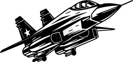 Fighter jet - black and white vector illustration