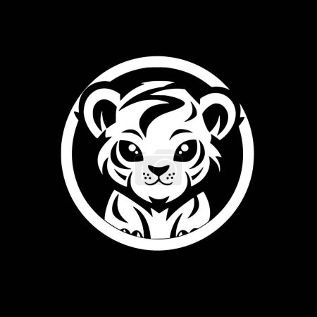 Tiger baby - illustration vectorielle en noir et blanc