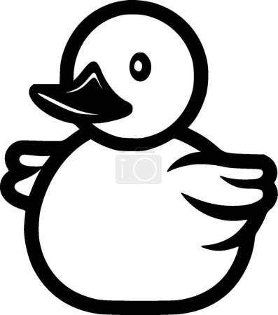 Toy duck - black and white vector illustration