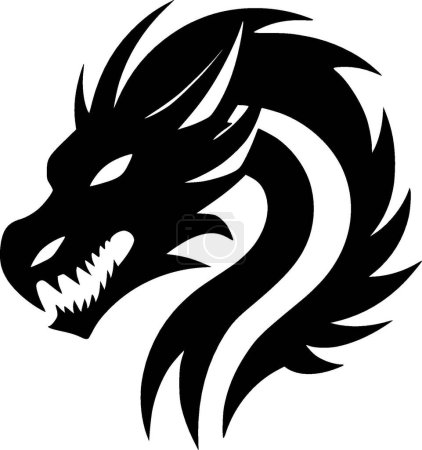 Dragon - illustration vectorielle en noir et blanc