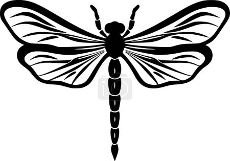 Libélula - icono aislado en blanco y negro - ilustración vectorial