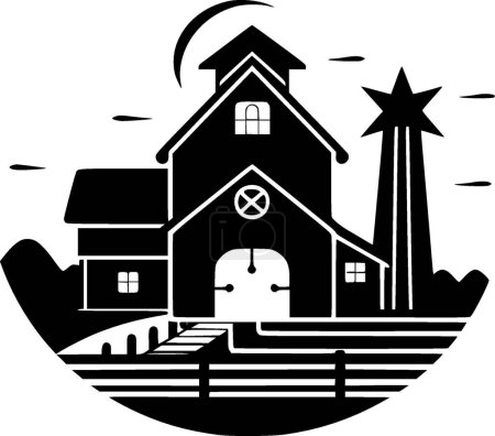Bauernhaus - Schwarz-Weiß-Ikone - Vektorillustration
