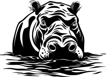 Hippopotamus - black and white vector illustration