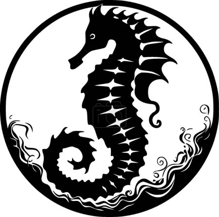 Seahorse - black and white isolated icon - vector illustration