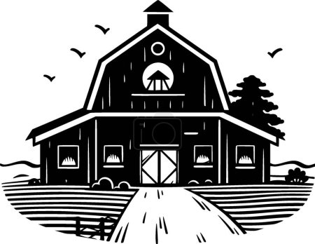 Casa rural - ilustración vectorial en blanco y negro