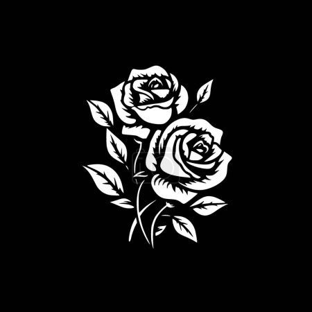 Roses - black and white isolated icon - vector illustration