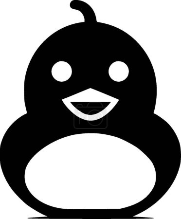 Toy duck - black and white isolated icon - vector illustration
