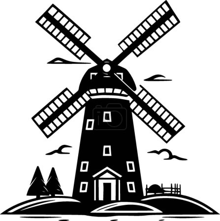 Moulin à vent icône isolée noir et blanc illustration vectorielle