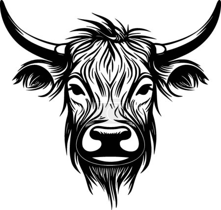 Vache des Highlands - illustration vectorielle en noir et blanc