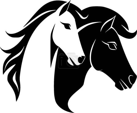 Caballos - icono aislado en blanco y negro - ilustración vectorial