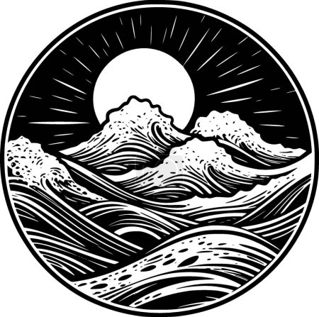 Sea - black and white isolated icon - vector illustration