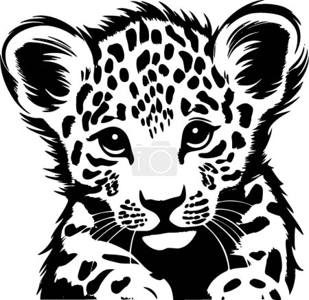 Leopard baby - black and white vector illustration